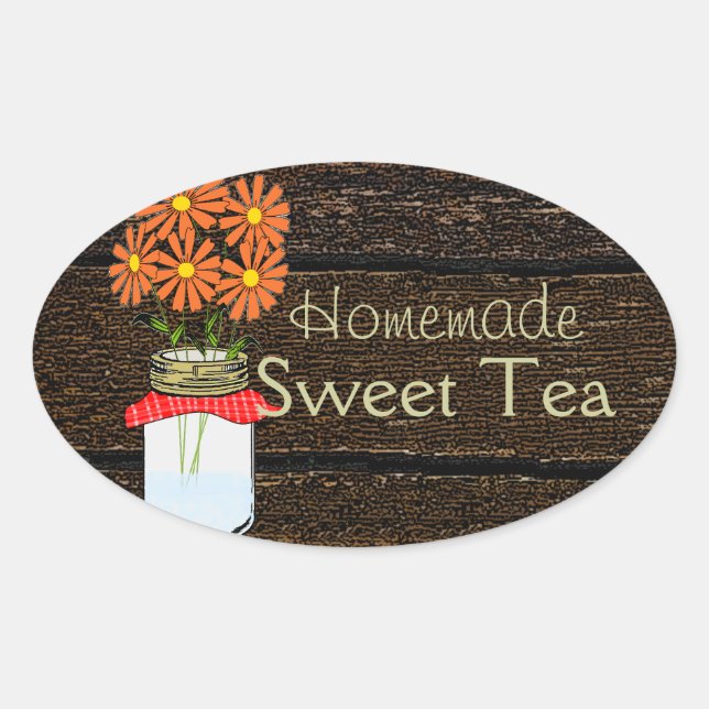 Pegatina Ovalada Condado Rústico Mason Jar Té Dulce Casero (Anverso)