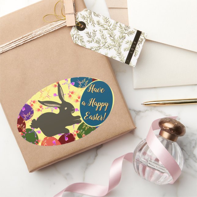 Pegatina Ovalada Conejo de Pascua con Huevos Rosa de Oval Sticke (Regalar)