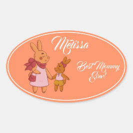 Pegatina Ovalada Conejo lindo del Día de la Madre.