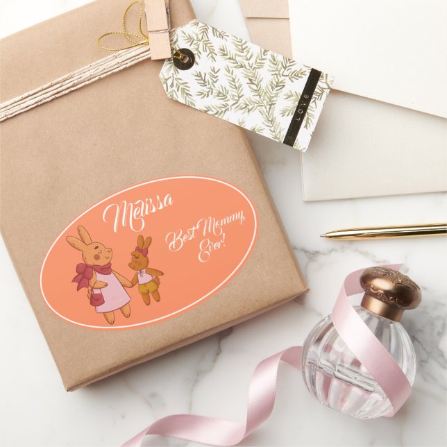 Pegatina Ovalada Conejo lindo del Día de la Madre. (Regalar)