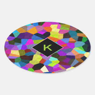 Pegatina Ovalada Confetti monogramado en tonos jewel