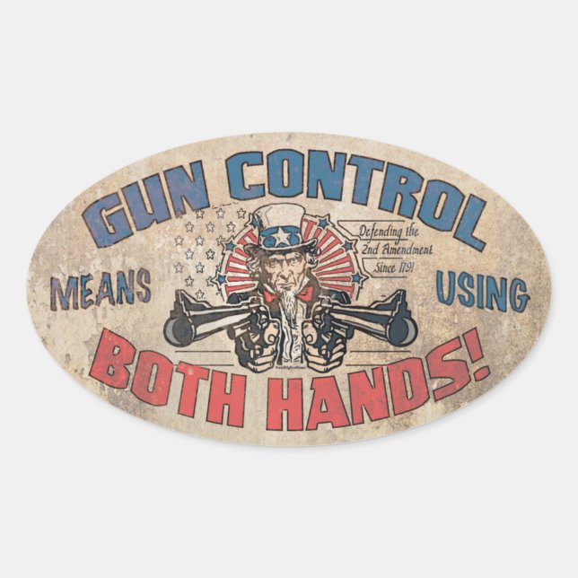 Pegatina Ovalada Control de armas significa ambas manos (Anverso)