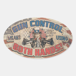 Pegatina Ovalada Control de armas significa retro de dos manos