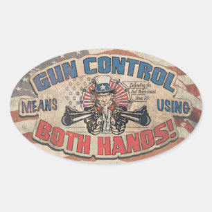 Pegatina Ovalada Control de armas significa retro de dos manos