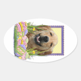Pegatina Ovalada Cookies de Huevo de Pascua - Golden Retriever