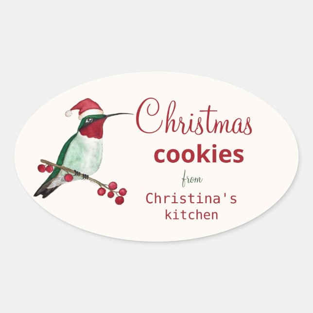 Pegatina Ovalada Cookies de Navidades de Hummingbird personalizado (Anverso)
