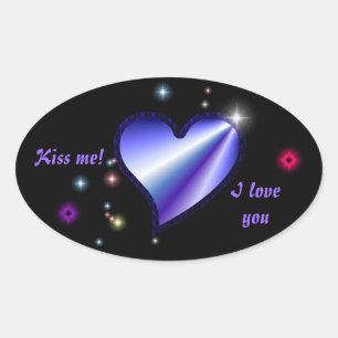 Pegatina Ovalada Corazón arcoiris con estrellas