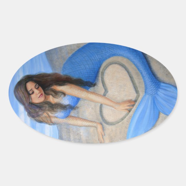 Pegatina Ovalada Corazón de sirena azul (Anverso)