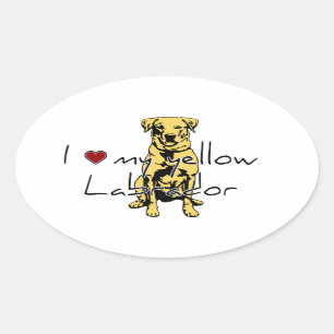 Pegatina Ovalada "corazón" mi Labrador amarillo con gráficos