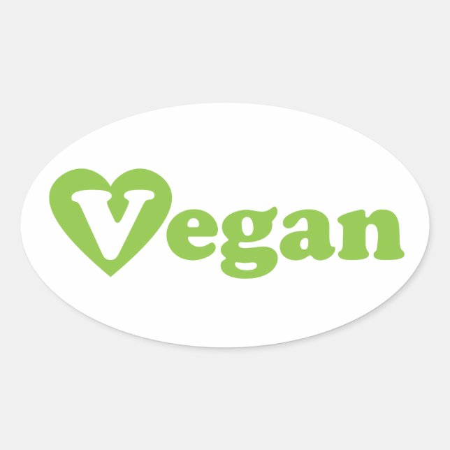 Pegatina Ovalada Corazón verde del texto vegan (Anverso)