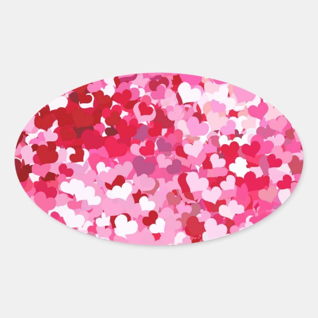 Pegatina Ovalada Corazones confetti rosadas (Anverso)