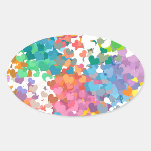 Pegatina Ovalada Corazones de Confeti Pastel