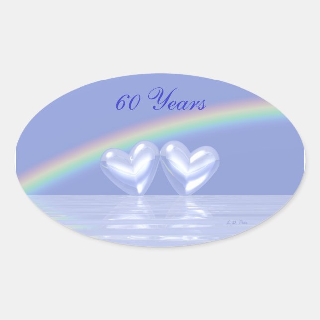 Pegatina Ovalada Corazones de Diamantes 60 Aniversario (Anverso)