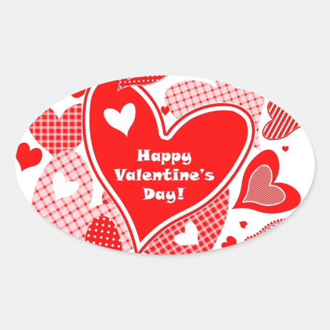 Pegatina Ovalada Corazones de San Valentín (Anverso)