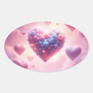 Pegatina Ovalada Corazones En Las Nubes
