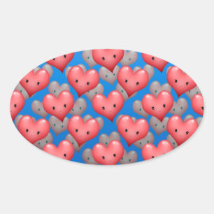 Pegatina Ovalada Corazones Flotantes sobre Azul