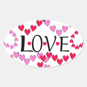 Pegatina Ovalada Corazones Pequeños Rosa Rojo AMOR
