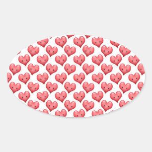 Pegatina Ovalada Corazones Sonrientes Lindos