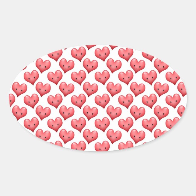 Pegatina Ovalada Corazones Sonrientes Lindos (Anverso)