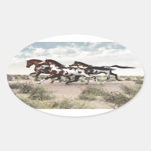 Pegatina Ovalada Corre como el viento - Galloping Paint Horses