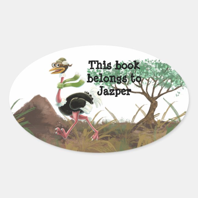 Pegatina Ovalada Corredor de avestruz del desierto (Anverso)