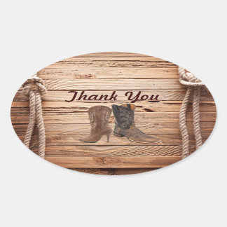 Pegatina Ovalada Cowboy Boots Western country Wedding gracias
