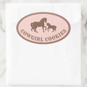 Pegatina Ovalada Cowgirl Cookies   Caballo