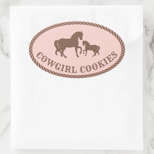 Pegatina Ovalada Cowgirl Cookies | Caballo (Bolso)