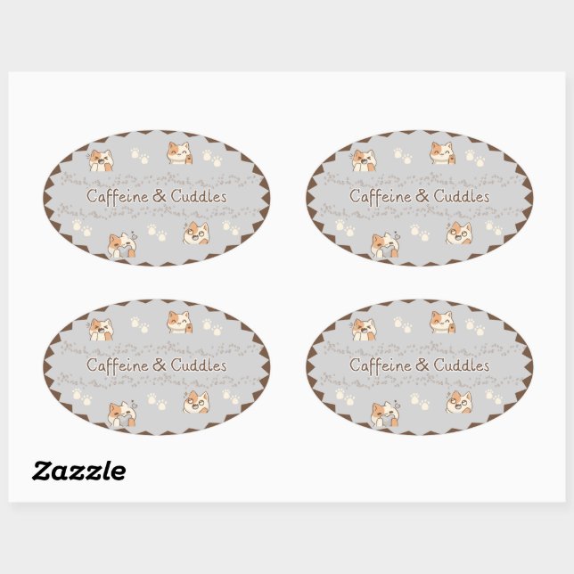 Pegatina Ovalada Cozy Café Cats Stickers (Hoja)