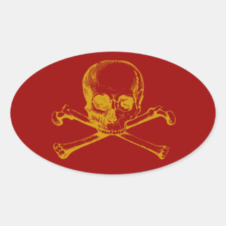 Pegatina Ovalada Cráneo de cosecha y cruces de personalizable