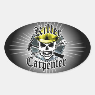 Pegatina Ovalada Cráneo del carpintero: Carpintero del asesino