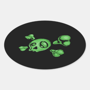 Pegatina Ovalada Cráneo verde