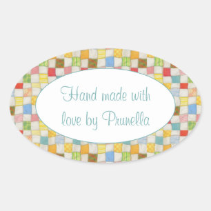 Pegatina Ovalada CRAZY QUILT Oval "Hand Made" Pegatinas