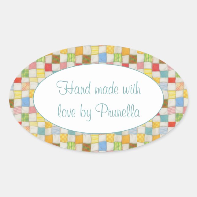 Pegatina Ovalada CRAZY QUILT Oval "Hand Made" Pegatinas (Anverso)