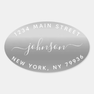 Pegatina Ovalada Crea tu propia dirección de devolución gris blanco