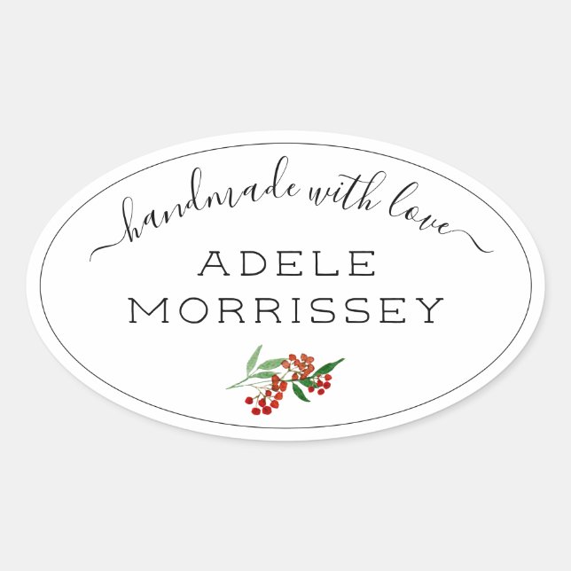 Pegatina Ovalada Crea Tu Propia Floral De Acuarela Hecha Con Amor (Anverso)