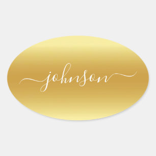 Pegatina Ovalada Crear su propio nombre Gold White