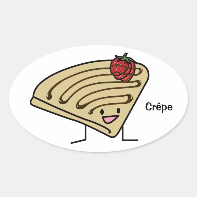 Pegatina Ovalada Crepe pasty postre Fresa chocolate francés (Anverso)