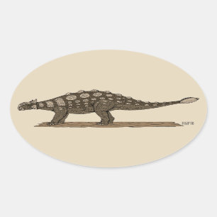 Pegatina Ovalada Cretácico Dinosaurio Ankylosauro