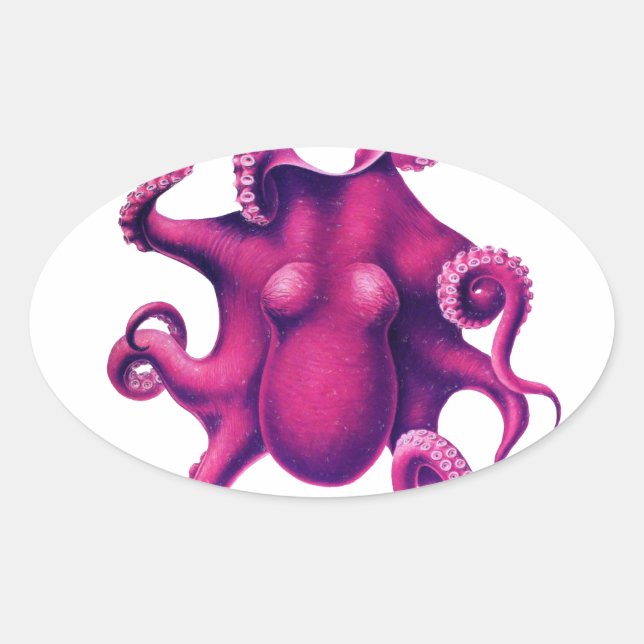 Pegatina Ovalada Crimson Girly Octopus (Anverso)
