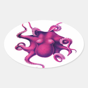 Pegatina Ovalada Crimson Girly Octopus