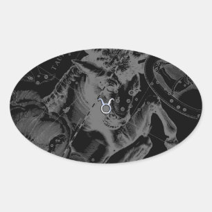 Pegatina Ovalada Cromo como Taurus Zodiac en Hevelius Black