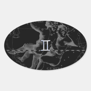 Pegatina Ovalada Cromo plateado como Rótulo Gemini Zodiac en Heveli