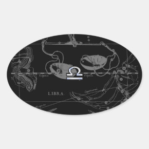 Pegatina Ovalada Cromo plateado como Rótulo Libra Zodiac en Heveliu