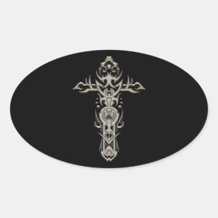 Pegatina Ovalada Cruz Ornate Cristiana 57