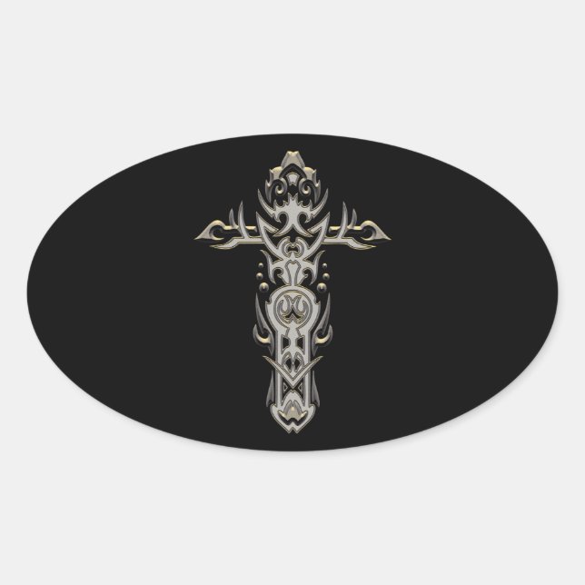 Pegatina Ovalada Cruz Ornate Cristiana 57 (Anverso)