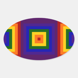 Pegatina Ovalada Cuadrados de arcoiris