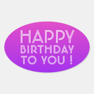 Pegatina Ovalada Cualquier nombre editable feliz cumpleaños rosa pú