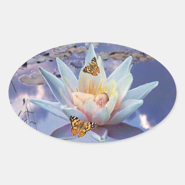 Pegatina Ovalada Cuando un bebé se va a dormir (Anverso)