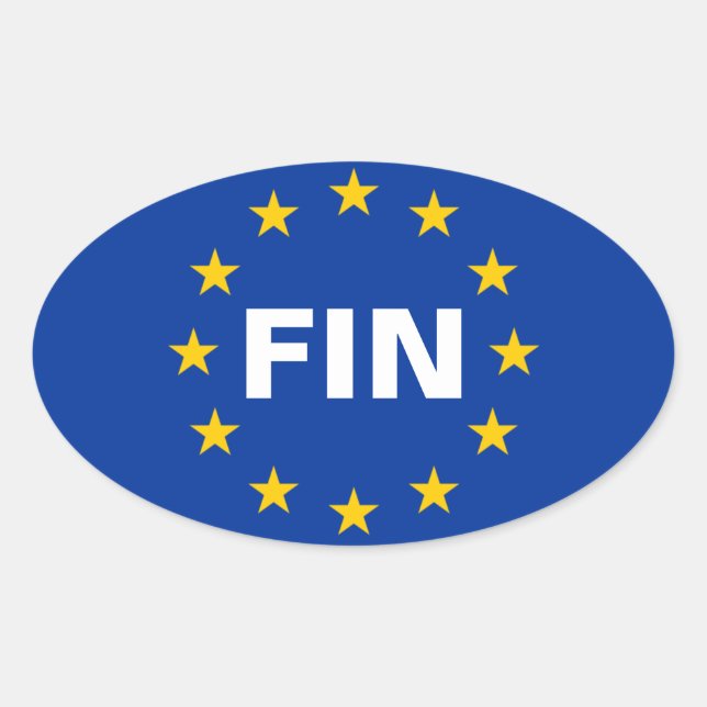 Pegatina Ovalada CUATRO Bandera de la Unión Europea "FIN" de Finlan (Anverso)